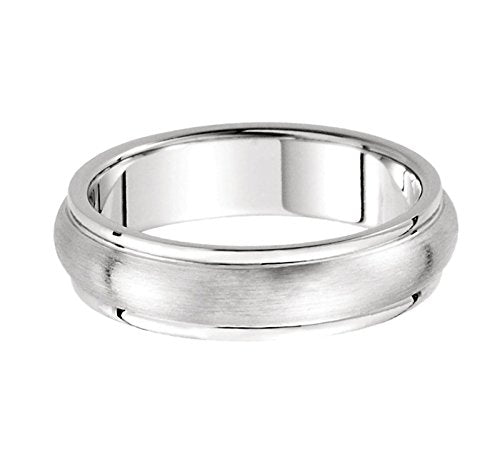 Satin Brushed Dome Comfort Fit 14k White Gold Band 5mm