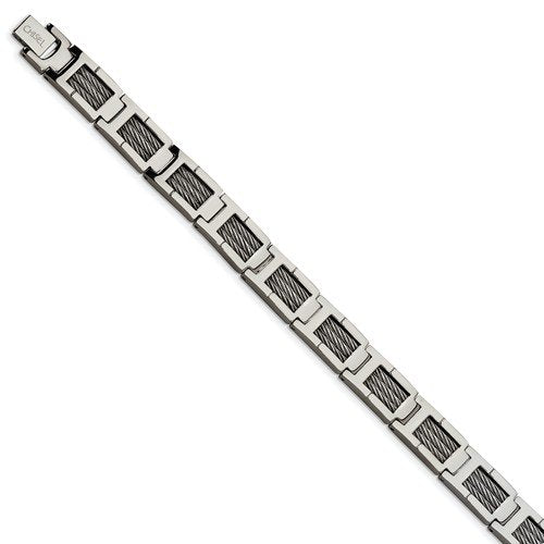 Men's Brushed and Polished Stainless Steel 11mm Wire Bracelet, 8.5"