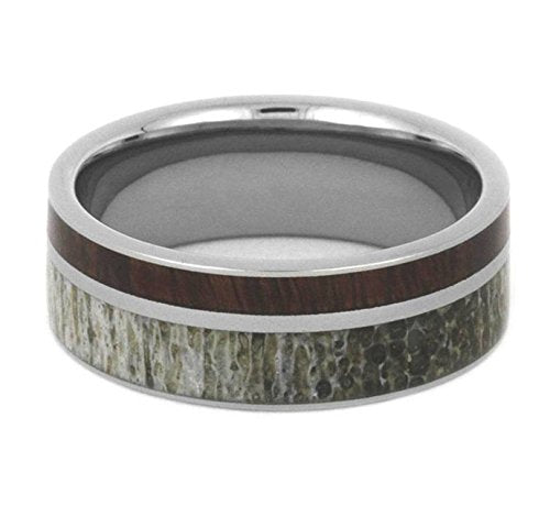 Deer Antler, Iron Wood 8mm Titanium Comfort-Fit Ring