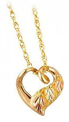 Heart with Graduated Leaf Pendant Necklace, 10k Yellow Gold, 12k Green and Rose Gold Black Hills Gold Motif, 18"
