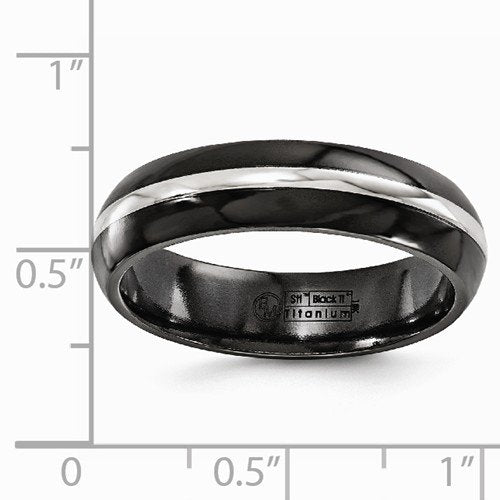 Gold Inlay Collection Black Titanium, 14k White Gold Domed 6mm Band