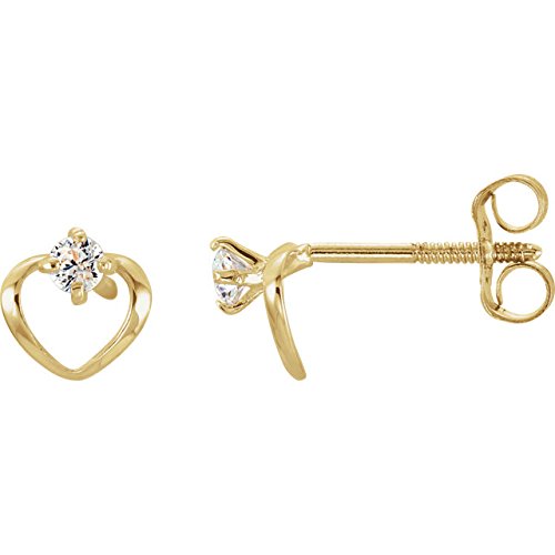 Childrens 14k Yellow Gold Open Heart and CZ Earrings