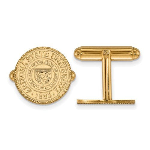 Gold-Plated Sterling Silver Arizona State University Crest Round Cuff Links, 16MM