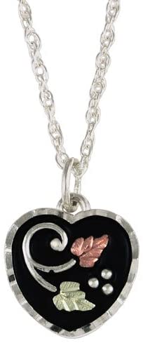 The Men's Jewelry Store (for HER) Antiqued Heart Pendant Necklace, Sterling Silver, 12k Green and Rose Gold Black Hills Gold Motif, 18''