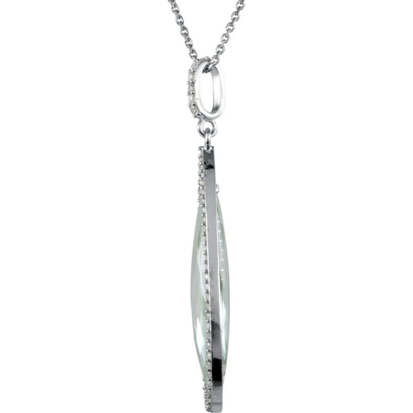 Green Quartz Checkerboard and Diamond Halo Pear-Shaped Sterling Silver Necklace, 18"