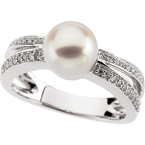 White Freshwater Cultured Pearl and Diamond Ring, 14k White Gold (8mm) (.2Ctw, H-I Color, I1 Clarity)