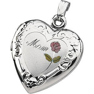Mom Heart and Flower Locket in Sterling Silver