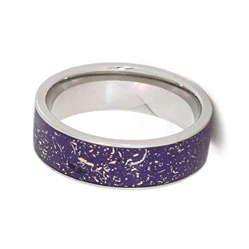 The Men's Jewelry Store (Unisex Jewelry) Purple Stardust with Meteorite and 14k Yellow Gold 7mm Comfort-Fit Titanium Ring