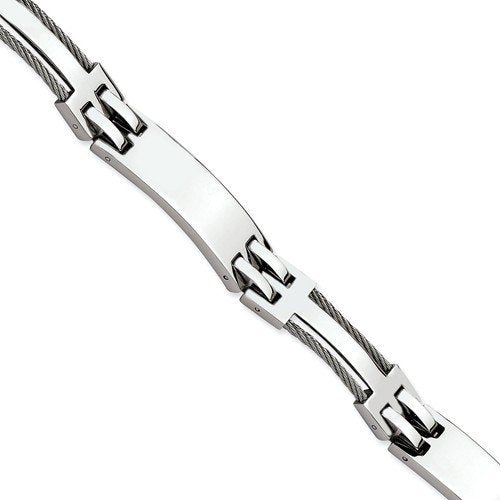 Men's Polished Stainless Steel 10mm Wire Link ID Bracelet, 8.5"