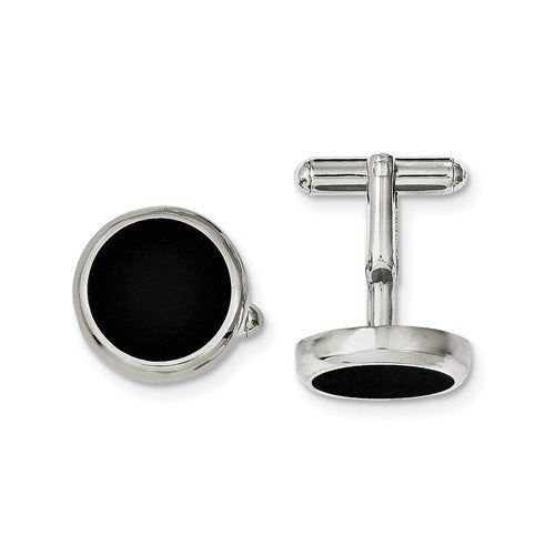 Black IP-Plated Stainless Steel Circle Cuff Links, 18MM
