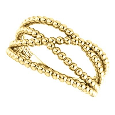 Beaded Criss-Cross Ring, 14k Yellow Gold, Size 7