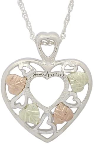 Heart Pendant Necklace, Sterling Silver, 12k Green and Rose Gold Black Hills Gold Motif, 18''
