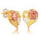 Heart with Bloomed Rose Earrings, 10k Yellow Gold, 10k Rose Gold, 12k Green Gold Black Hills Gold Motif