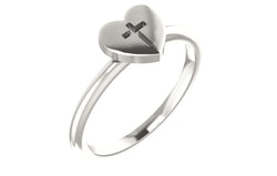 Heart with Cross Sterling Silver Slim Profile Ring, Size 8.25
