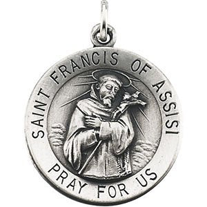 14k White Gold Round St. Francis of Assisi Medal (15 MM)