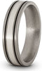 Satin Brushed Titanium, Sterling Silver and Black Pinstripes 6mm Comfort-Fit Dome Wedding Band, Size 10.5