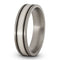 Satin Brushed Titanium, Sterling Silver and Black Pinstripes 6mm Comfort-Fit Dome Wedding Band