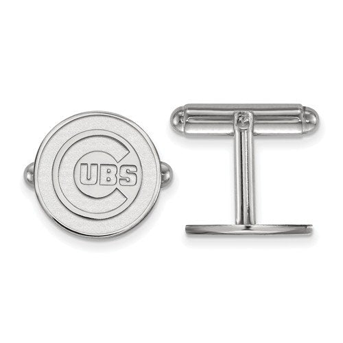Rhodium-Plated Sterling Silver MLB Chicago Cubs Round Cuff Links,15MM