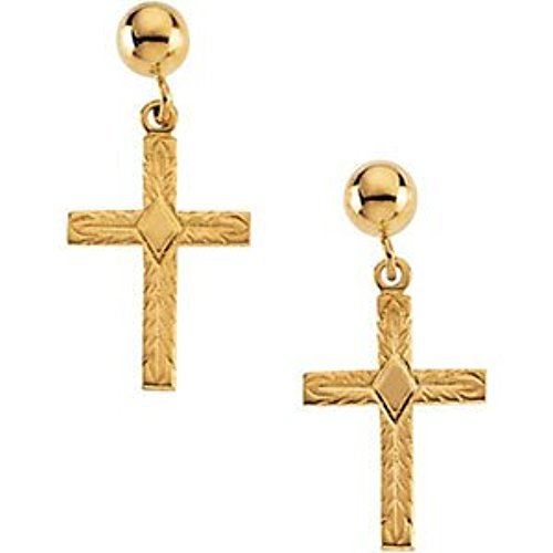 14k Yellow Gold Cross Dangle Earring