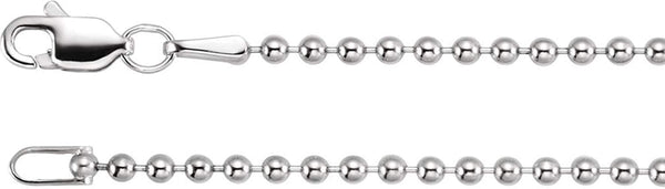 1.8mm 14k White Gold Hollow Bead Chain, 24"