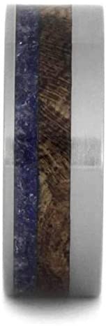 Mesquite Burl, Crushed Blue Sea Glass 7mm Matte Titanium Comfort-Fit Wedding Band, Size 15.5