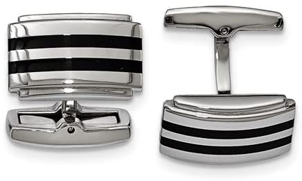 Stainless Steel Black Rubber Rectangle Cuff Links