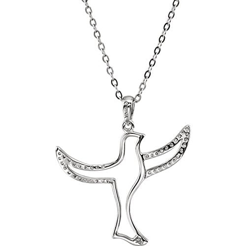 Rhodium-Plate Sterling Silver Dove 'Sealed in the Holy Spirit' CZ Necklace, 18"