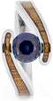 Blue Sapphire, Koa Wood 10mm Titanium Comfort-Fit Engagement Wedding Ring , Size 4.75