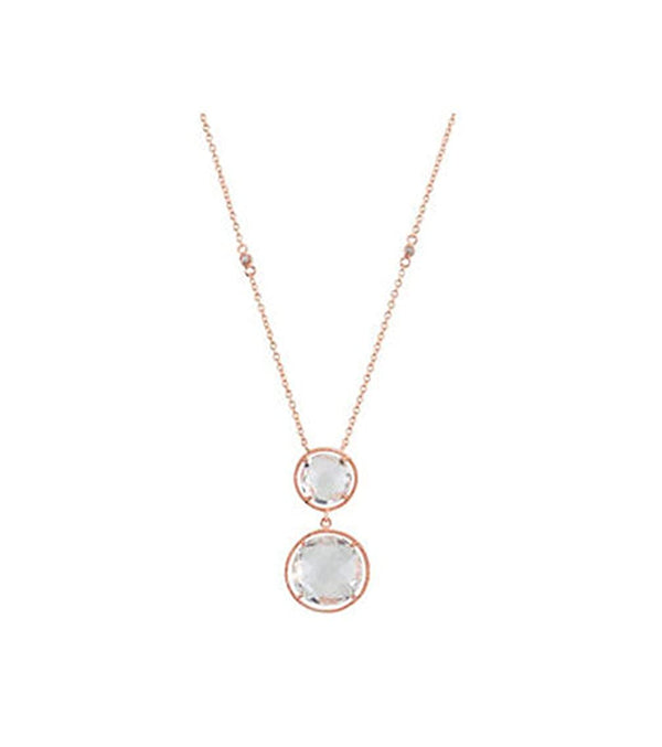 Graduated Clear Quartz Checkerboard Rose Gold Plate Necklace, 17"
