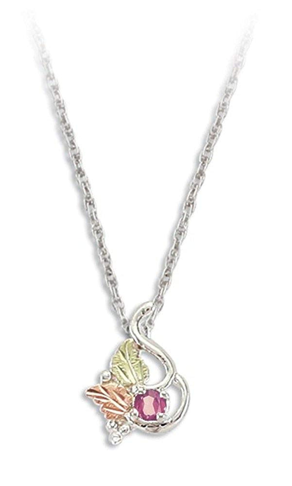 Ave 369 Synthetic Rose Zircon October Birthstone Pendant Necklace, Sterling Silver, 12k Rose and Green Black Hills Gold