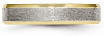 Brushed Grey Titanium, 5mm Yellow IP Beveled Edge Band, Size 10