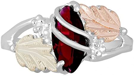 Marquise Created Garnet January Birthstone Ring, Sterling Silver, 12k Green and Rose Gold Black Hills Gold Motif 9