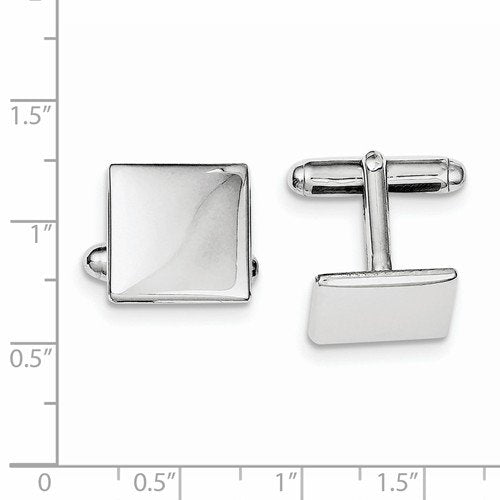 Sterling Silver white Rhodium-Plated Square Cuff Links, 14MM