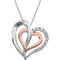 Sterling Silver and Rose Gold Plate Diamond Two Heart Necklace, 18" (.06 Ct, G-I Color, I3 Clarity)