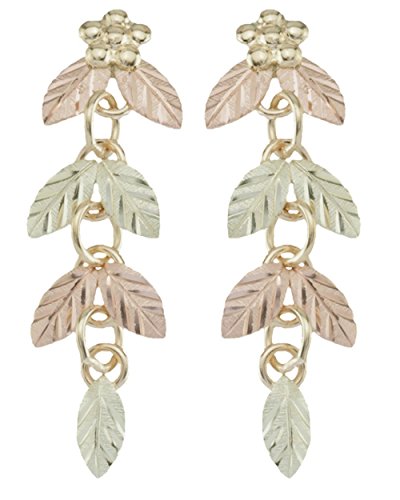 Shimmering Leaf Dangle Earrings, 10k Yellow Gold, 12k Green Gold, 12k Rose Gold Black Hills Gold