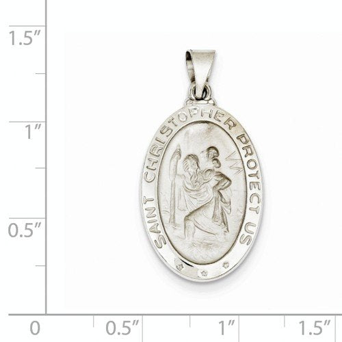 Rhodium Plated 14k White Gold Polished And Satin St. Christopher Medal Pendant (26X16MM)