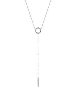 Circle and Bar Dangle Necklace in 14k White Gold, Adjustable 16-18"