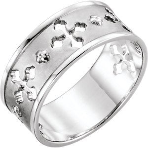 Cross Pierced Bead-Blast Band, Rhodium-Plated 14k White Gold, Size 6