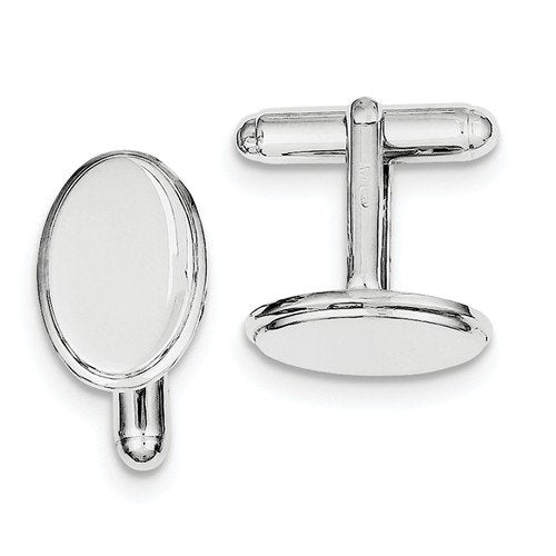 Rhodium-Plated Sterling Silver, Bullet Back Oval Cuff Links, 18X12MM