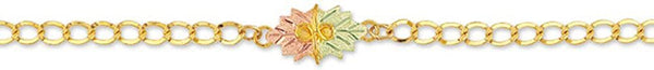 Two-Tone Leaves Bracelet, 10k Yellow Gold, 12k Green and Rose Gold Black Hills Gold Motif, 7.5"