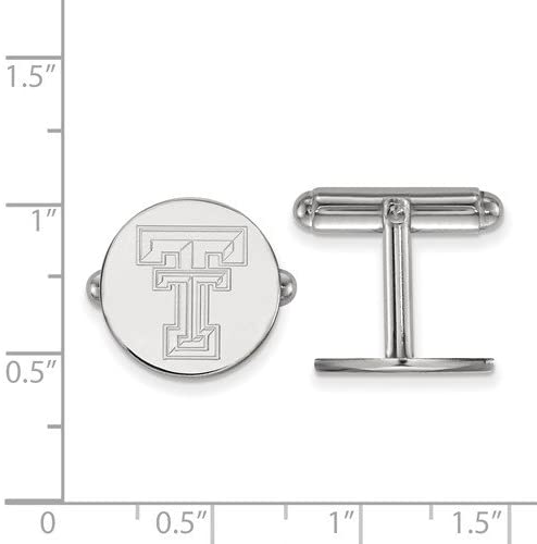 Rhodium-Plated Sterling Silver Texas Tech University Round Cuff Links, 15MM
