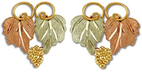 Grape Leaf Stud Earrings, 10k Yellow Gold, 12k Green and Rose Gold Black Hills Gold Motif