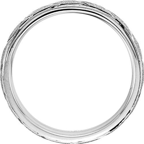 Sterling Sliver Ice-Finish, Diamond-Cut Grooved 6mm Comfort-Fit Band, Size 10
