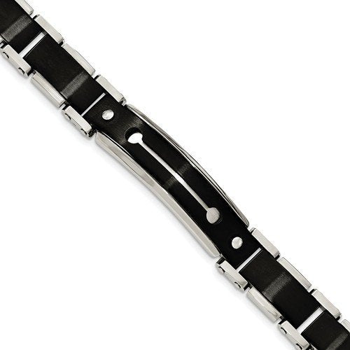 Men's Brushed and Polished Stainless Steel Black IP-Plated Bracelet, 8.5"
