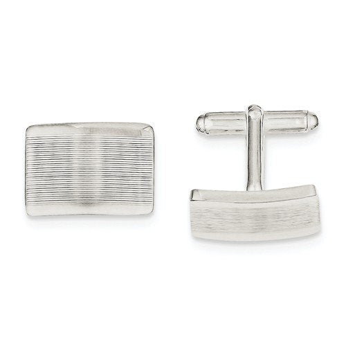 Sterling Silver Line Textured of Square Cuff Links, 18MM