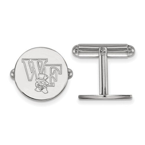 Rhodium-Plated Sterling Silver Wake Forest University Round Cuff Links,15MM