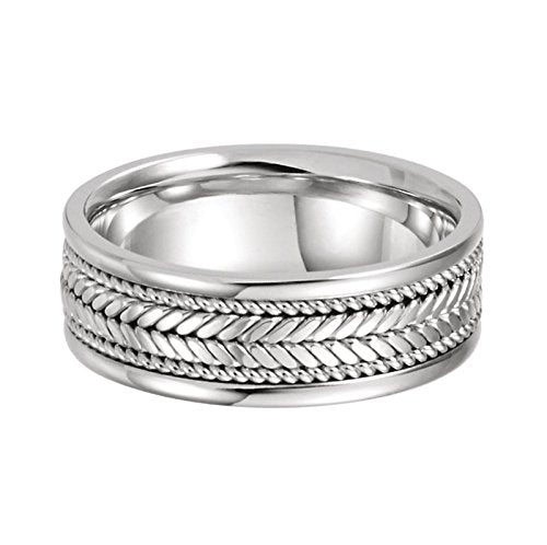 Hand Woven 8mm Comfort Fit 14k White Gold Band