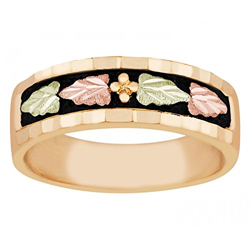 Wedding Antiqued Band, 10k Yellow Gold, 12k Green and Rose Gold Black Hills Gold Motif