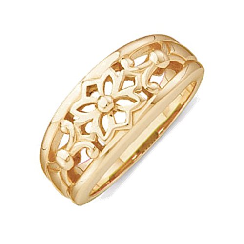 Lotus Flower Cut-Out 7.75mm Band, 14k Yellow Gold, Size 7.5