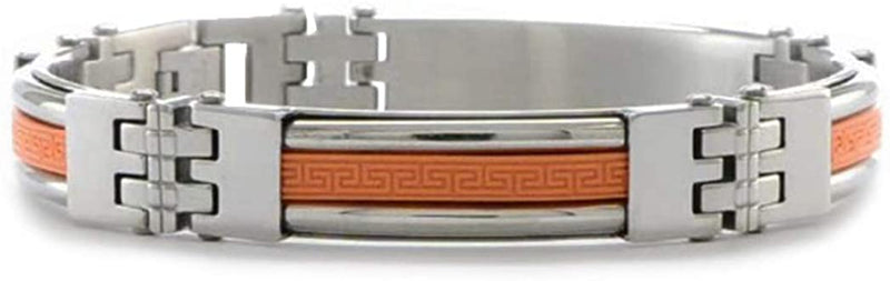 Men's Stainless Steel 11mm Orange Rubber Link Bracelet, 9 Inches